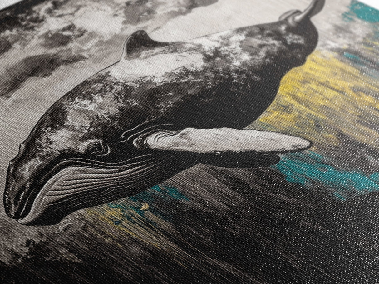 Whale Art, Ocean Life Decor, Nautical Canvas Print, Marine Wildlife Art, Black and White Art, Coastal Home Decor, Living Room Wall Art