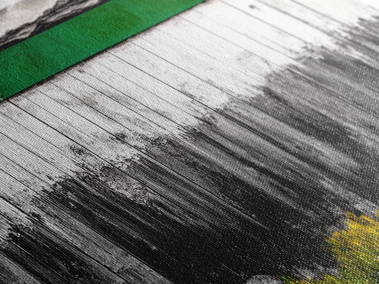 Rustic Fence, Green Landscape, Modern Country Art, Black and White with Color, Nature Inspired, Farmhouse Decor, Serene View, Canvas Print