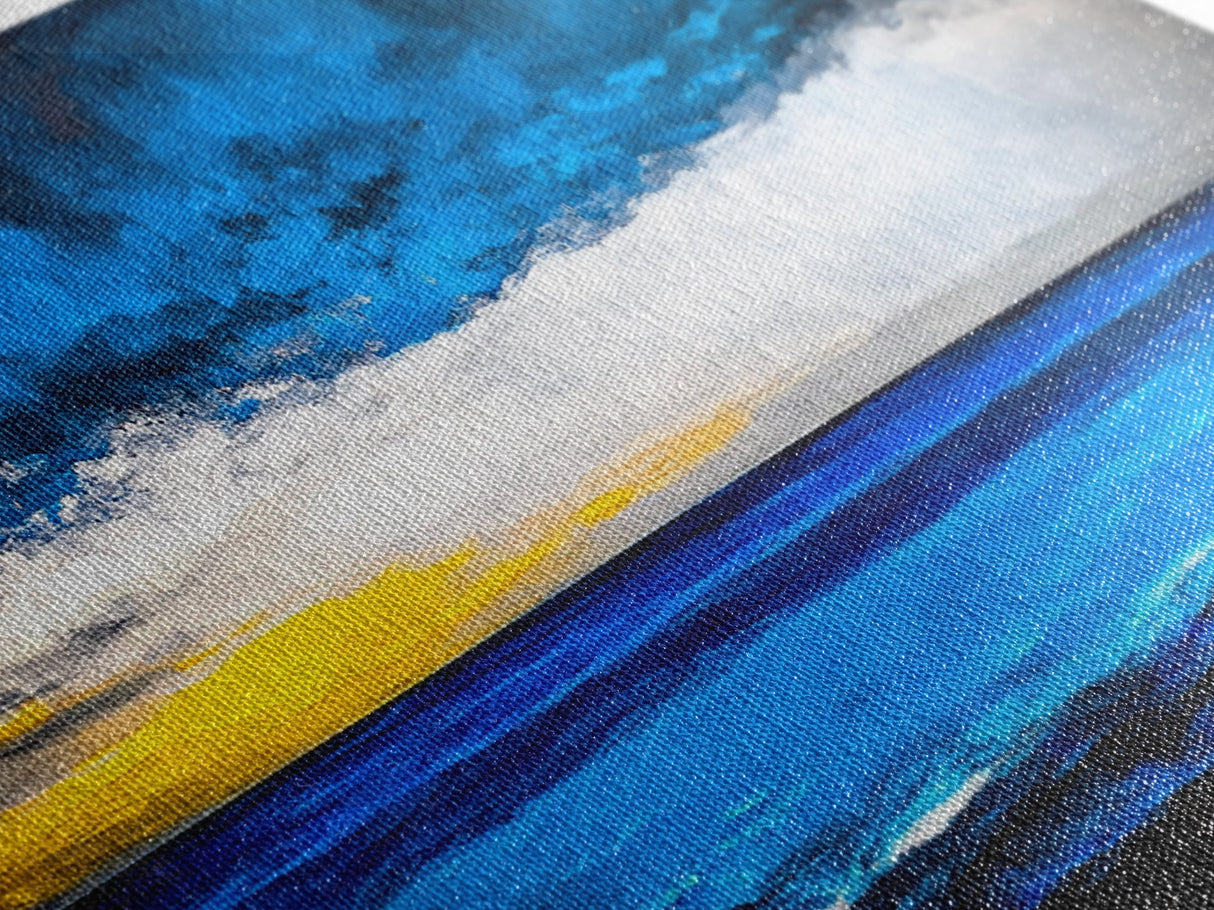 Ocean Waves, Deep Blue, Stormy Sky, Coastal Painting, Modern Seascape, Framed Canvas Print, Beach House Decor, Minimalist Wall Art
