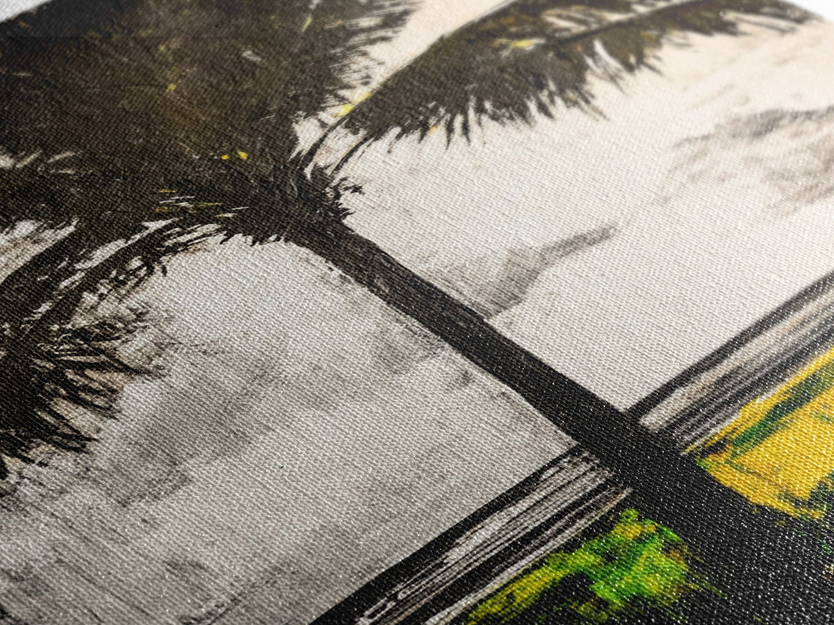 Palm Tree, Tropical Wall Art, Beach House Decor, Relaxing Coastal Print, Island Aesthetic, Monochrome Painting, Framed Canvas Print