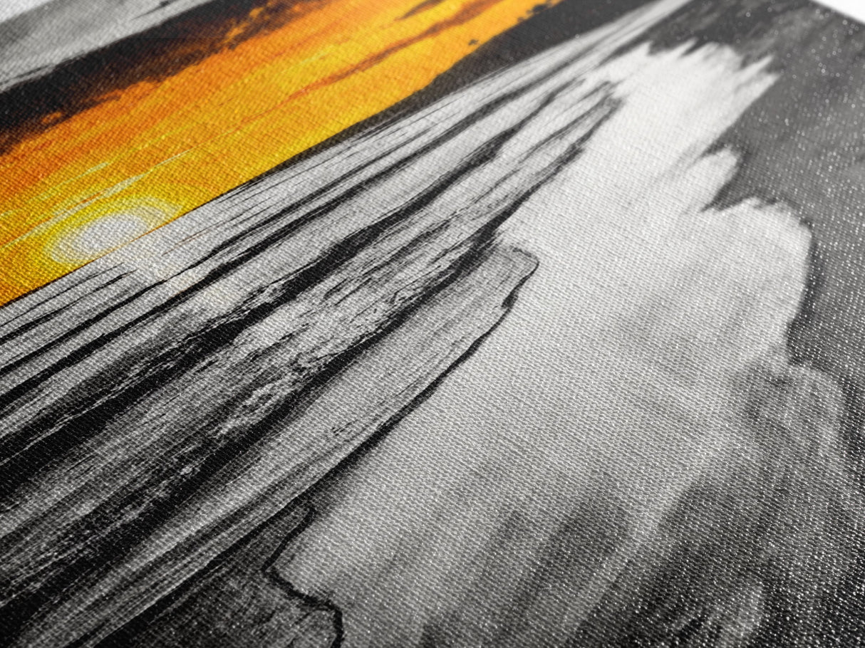 Golden Beach, Sunset Painting, Coastal Horizon, Framed Canvas Print, Seascape Art, Warm Fall Colors, Large Wall Art, Minimalist Style