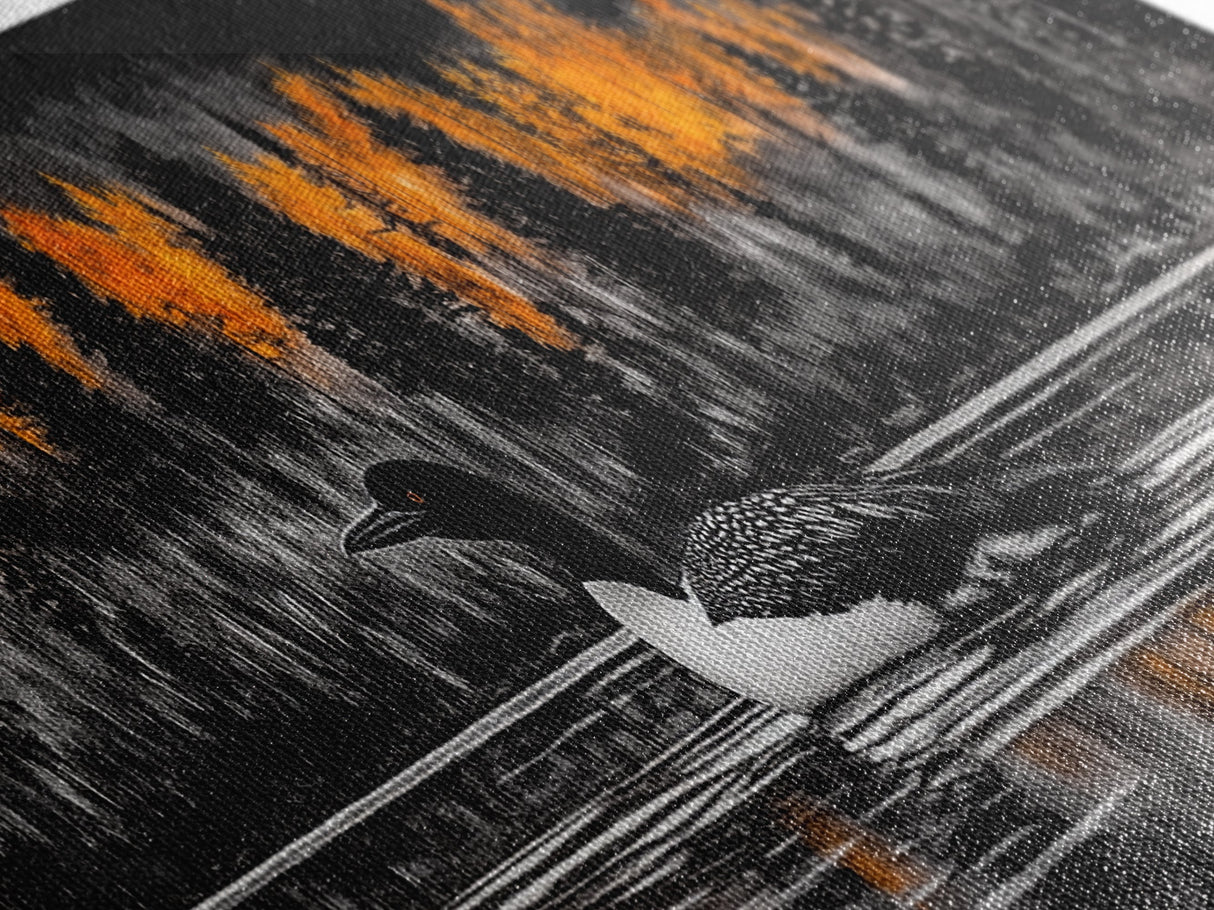 Autumn Lake, Wildlife Wall Art, Loon Bird Painting, Fall Nature Scene, Framed Canvas Print, Cabin Wall Art, Rustic Decor, Warm Fall Colors