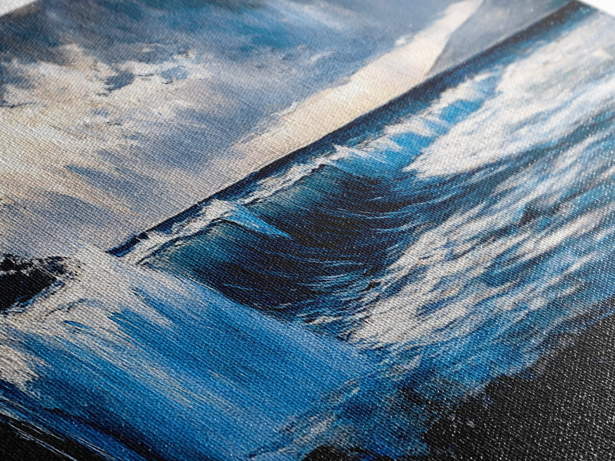 Ocean Waves, Coastal Sunset, Seascape Art, Nautical Wall Decor, Framed Canvas Print, Beach House Wall Art, Surfing Gift, Watercolor Vibes