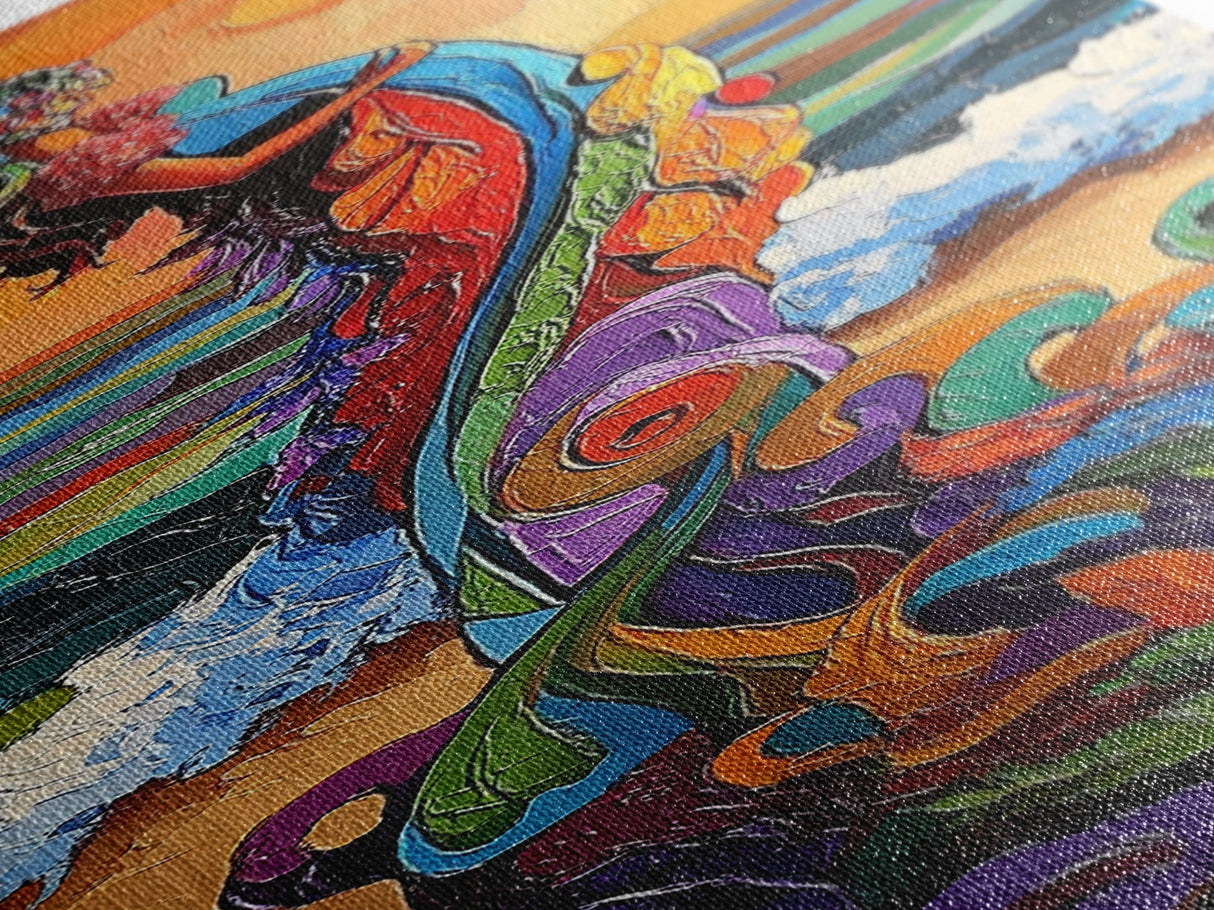 Mother Ocean, Rainbow, Canvas Print, Colorful mother nature figure by ocean painting, whimsical spiritual art, meditation room wall art