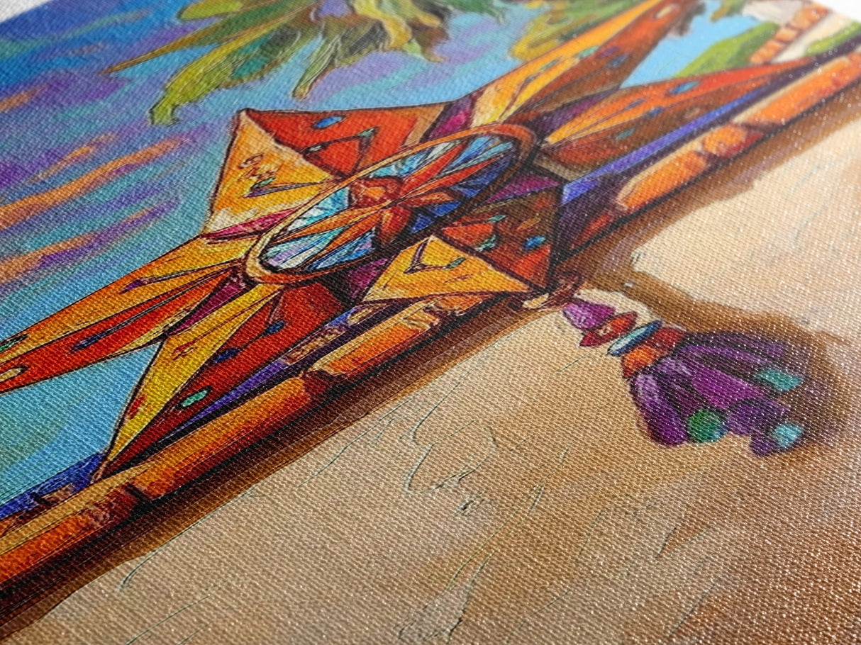 Star Sunset, Fiesta, Palm - Canvas Print Mexican star art, vibrant outdoor wall decor, rustic fiesta painting, patio or entryway accent