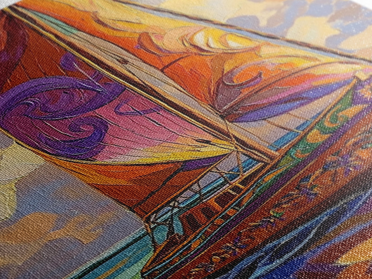 Sailboat Painting, Ocean Breeze, Colorful Nautical, Sunset Boat, Framed Canvas Print, Coastal Wall Art, beach house decor, vivid art