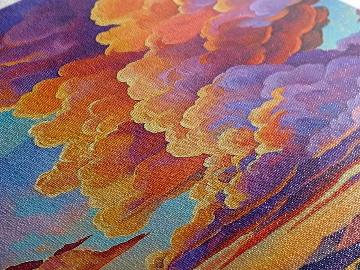 Clouds Sunset, Skies, Mountains, Framed Canvas Print dramatic sky art, colorful cloudscape painting, Bedroom Wall Art, dreamy wall decor