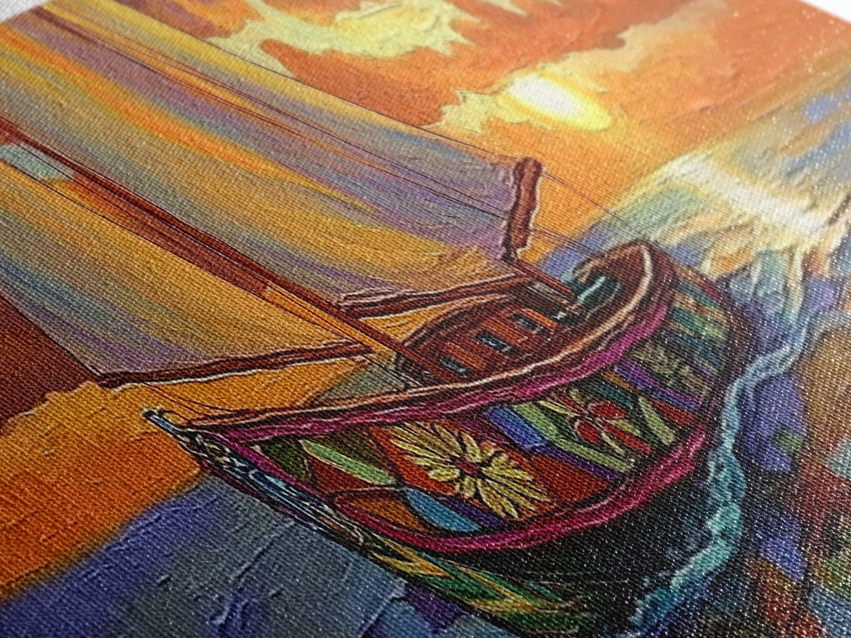 Sunset Sailboat Dream, Vibrant Ocean Painting, Nautical Coastal Wall Art, Canvas Print, Beach House Decor, Living Room Statement Piece