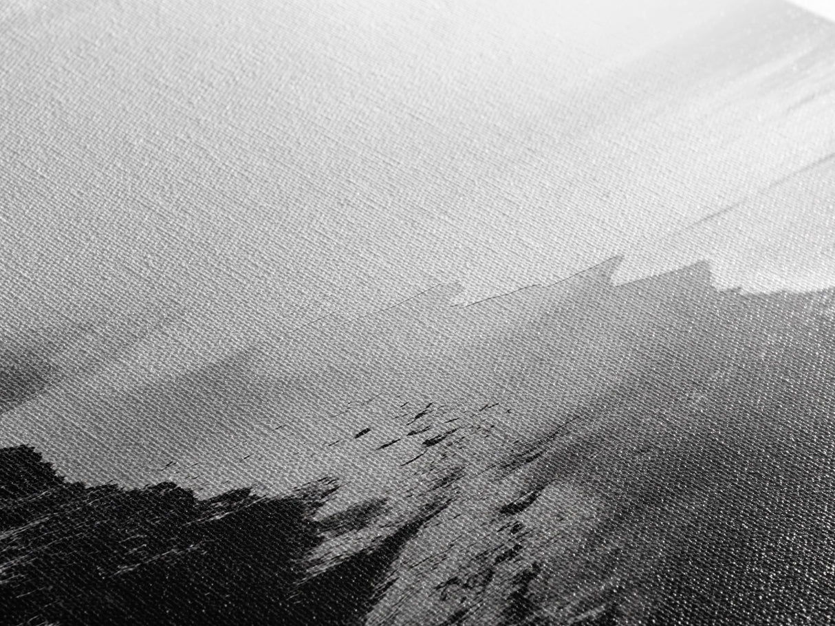 Foggy Cliffs, Ocean Shoreline, Monochrome Beach, Canvas Print, Black and white beach art, Coastal minimalist hallway decor, Modern seascape gift