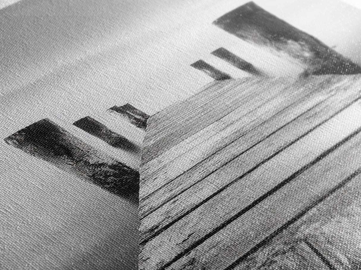 Rustic Dock, Peaceful Lake, Minimal Landscape, Black and White Art, Canvas Print, Tranquil Nature Scene, Entryway Art, Bedroom Wall Art
