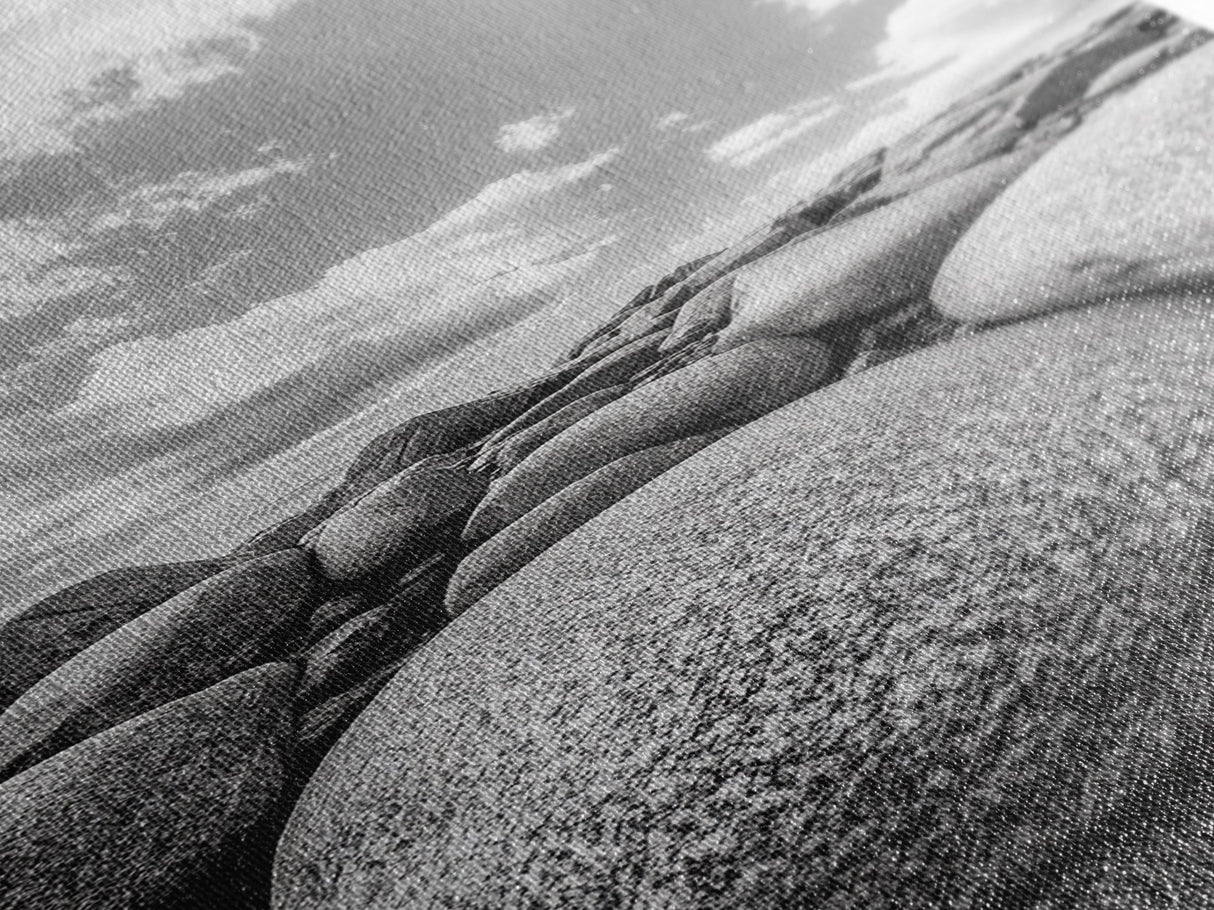 Granite Boulders, Coastal Rocks, Ocean Horizon, Dramatic Clouds, Framed Canvas Print, Nature Wall Art, Modern Beach House Decor