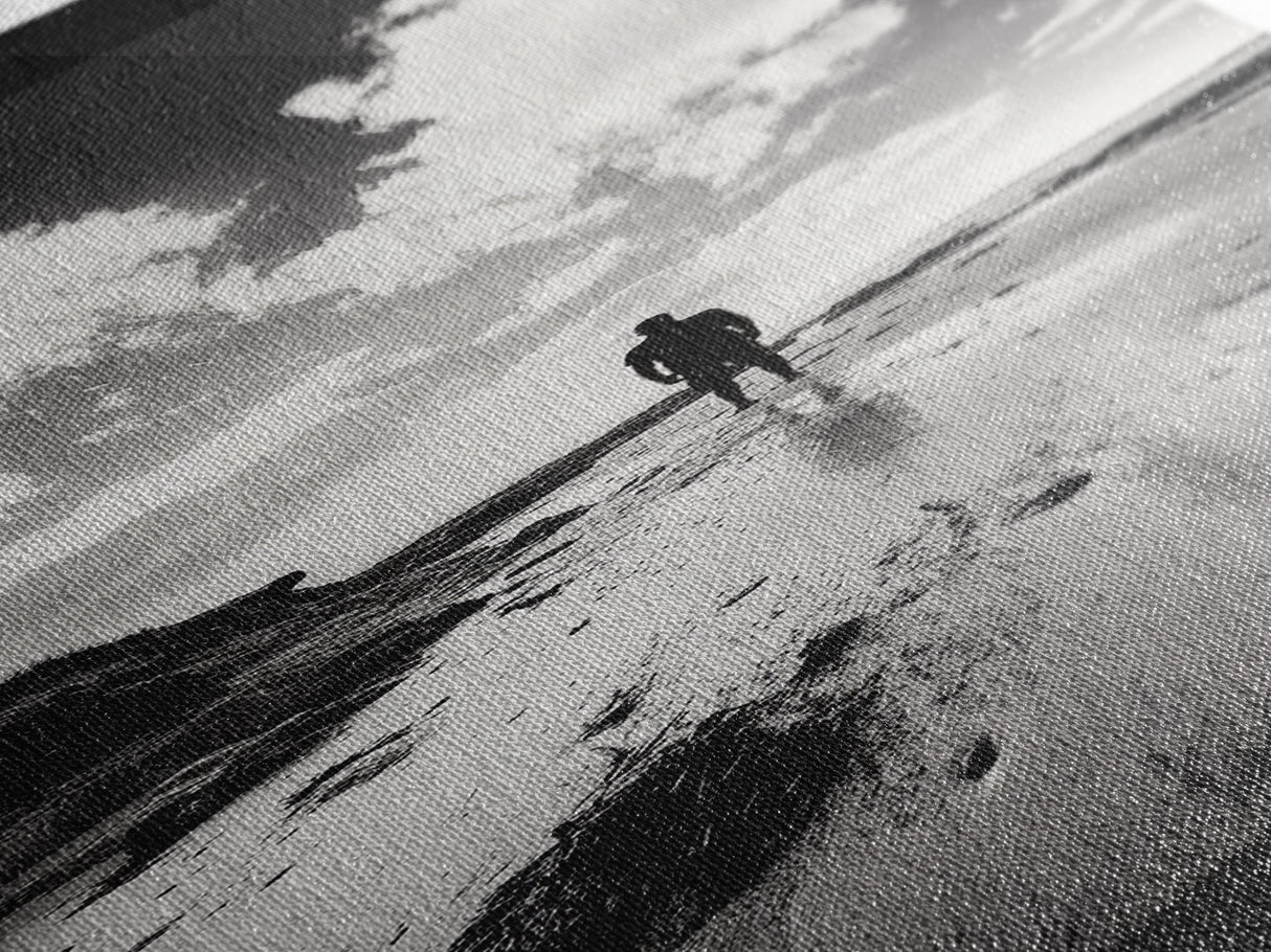 Lone Beach Walker, Dramatic Sky, Ocean Reflections, Solitude Moment, Framed Canvas Print, Hallway Wall Art, Moody Minimalist Decor