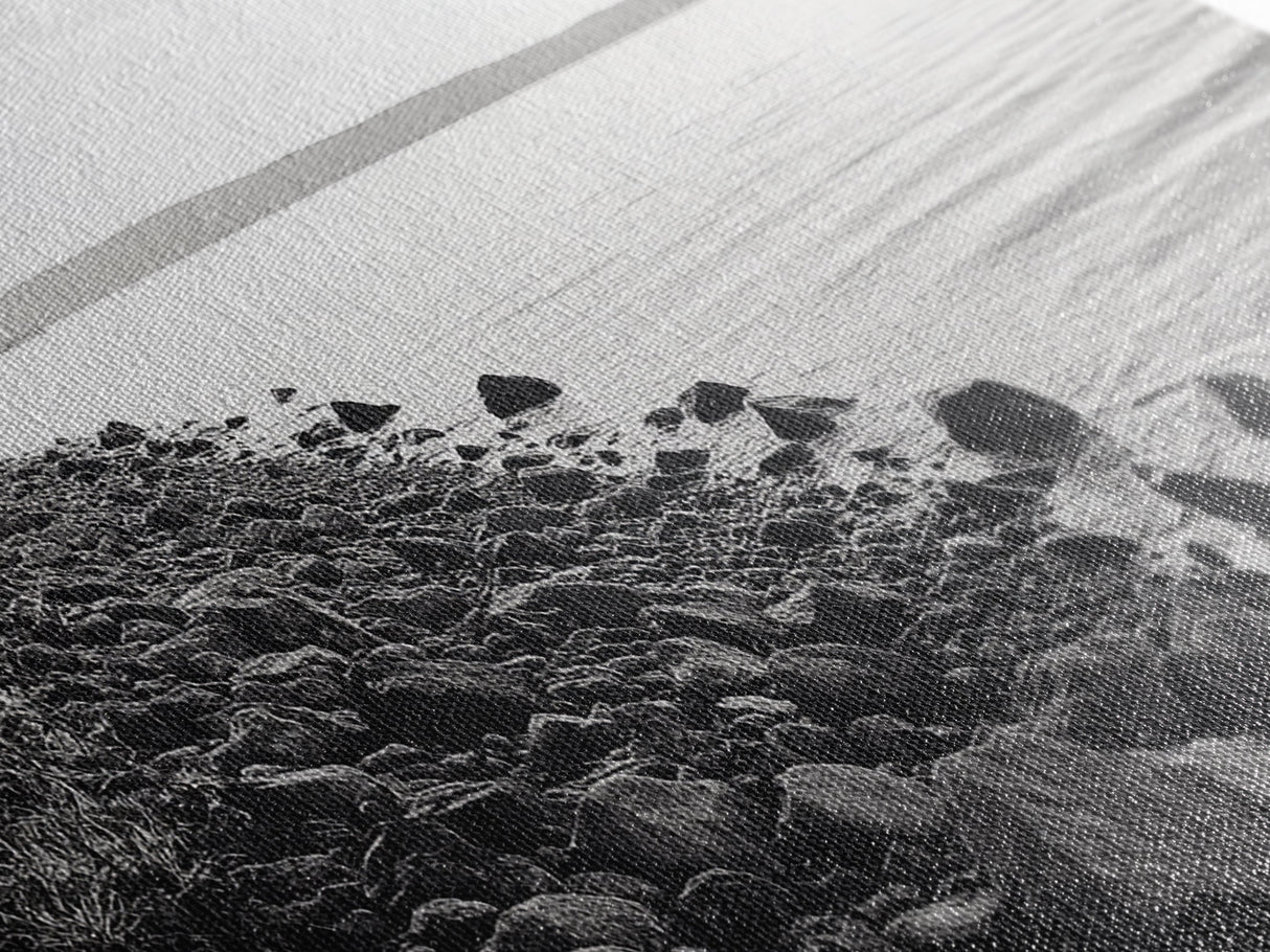 Shoreline Rocks, Quiet Water, Still Landscape, Coastal Photography, Canvas Print, Minimalist Office Art, Calm Nature Scene