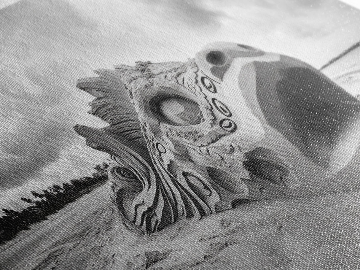 Dragon Head Sculpture, Beach Sand Art, Mythical Creature Decor, Fantasy Vibes, Framed Canvas Print, Game Room Wall Art, Office Wall Art