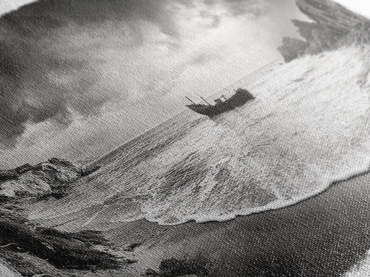 Shipwreck Beach Scene, Dramatic Coastline, Black and White Decor, Framed Canvas Print, Moody Art, Coastal Wall Art, Rustic Bedroom Print