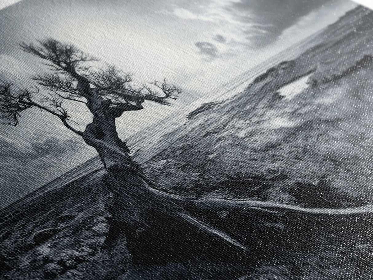 Windswept Tree, Coastal Landscape, Stormy Sky, Canvas Print, Desert Wall Art, Rustic Living Room Decor, Dramatic Minimalist Artwork