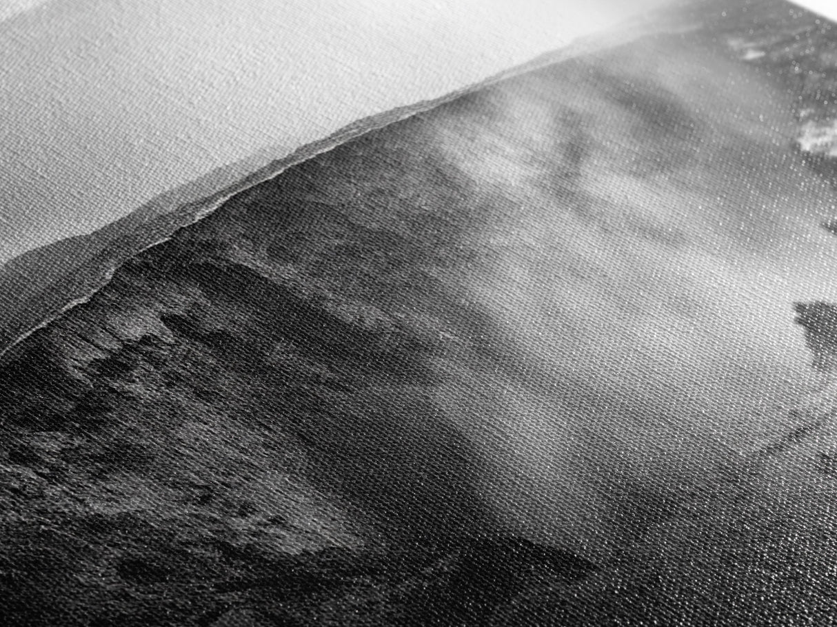 Volcanic Crater, Smoky Earth, Epic Landscape, Framed Canvas Print, Dramatic Nature Art, Study Room Decor, Moody Monochrome Photography