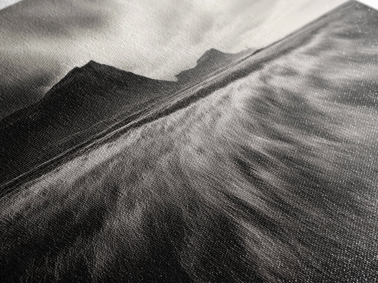 Grassy Plains, Stormy Sky, Dramatic Mountain, Monochrome Field, Canvas Print, Modern Minimalist Art, Office Wall Decor, Moody Wall Art