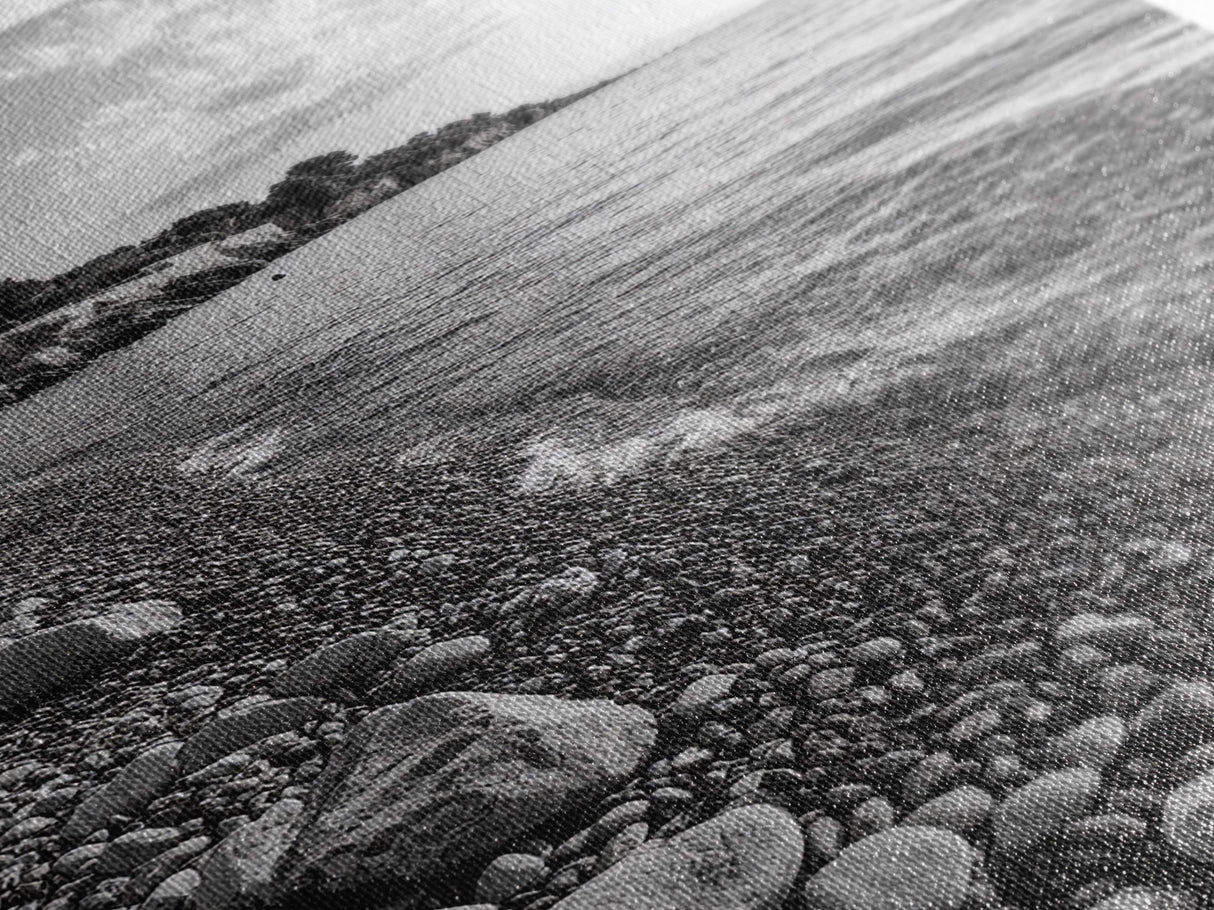 Pebble Beach, Tranquil Coastline, Coastal Stones, Sunrise Shore, Canvas Print, Bathroom Wall Art, Ocean Photography, Beach House Decor
