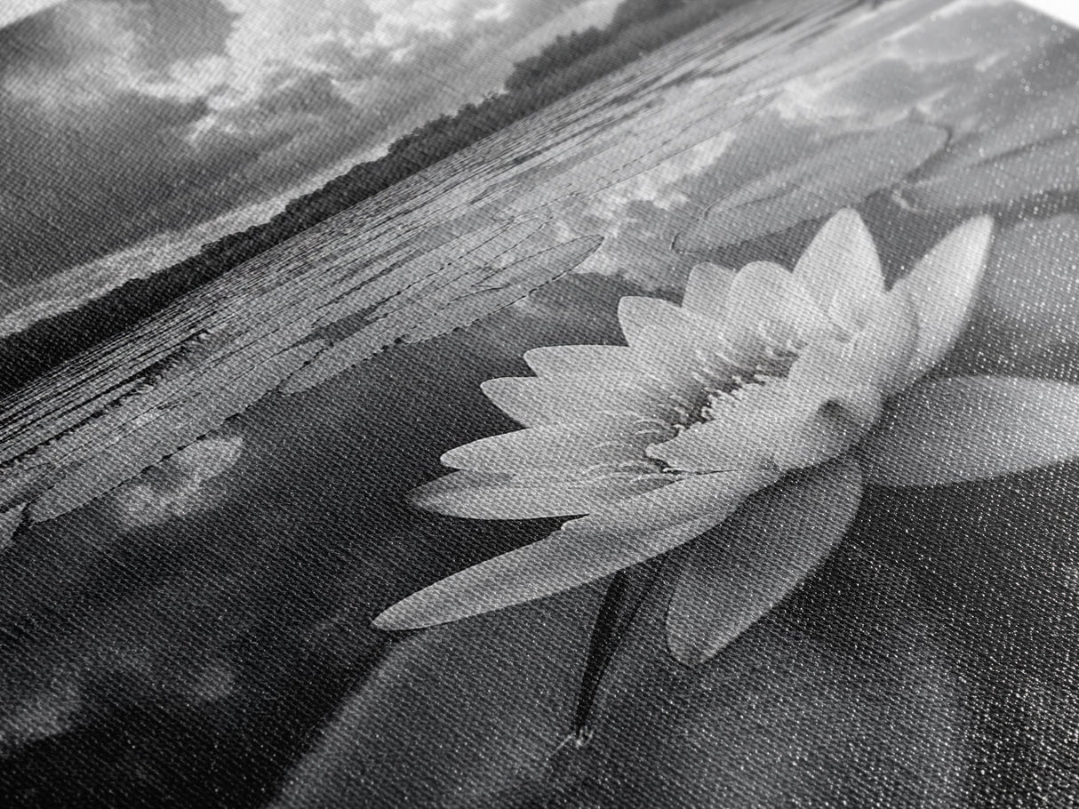 Tranquil Lotus, Cloud Reflections, Water Lily Pond, Framed Canvas Print, Zen Wall Art, Spa Bathroom Decor, Modern Nature Photography