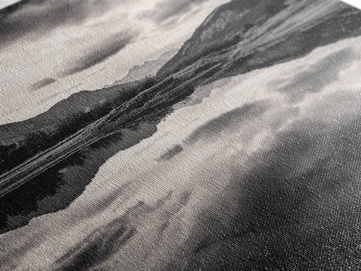 Alpine Reflections, Dramatic Skies, Mountain Serenity, Canvas Print, Living Room Wall Art, Moody Landscape Photography, Monochrome Decor