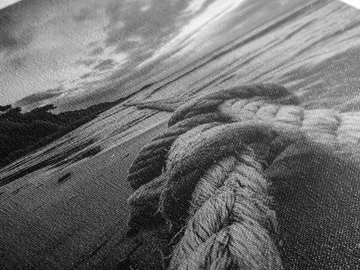 Beach Rope Knot, Coastal Connection, Ocean Shoreline, Nautical Canvas Print, Black and White Bathroom or Seaside Wall Decor