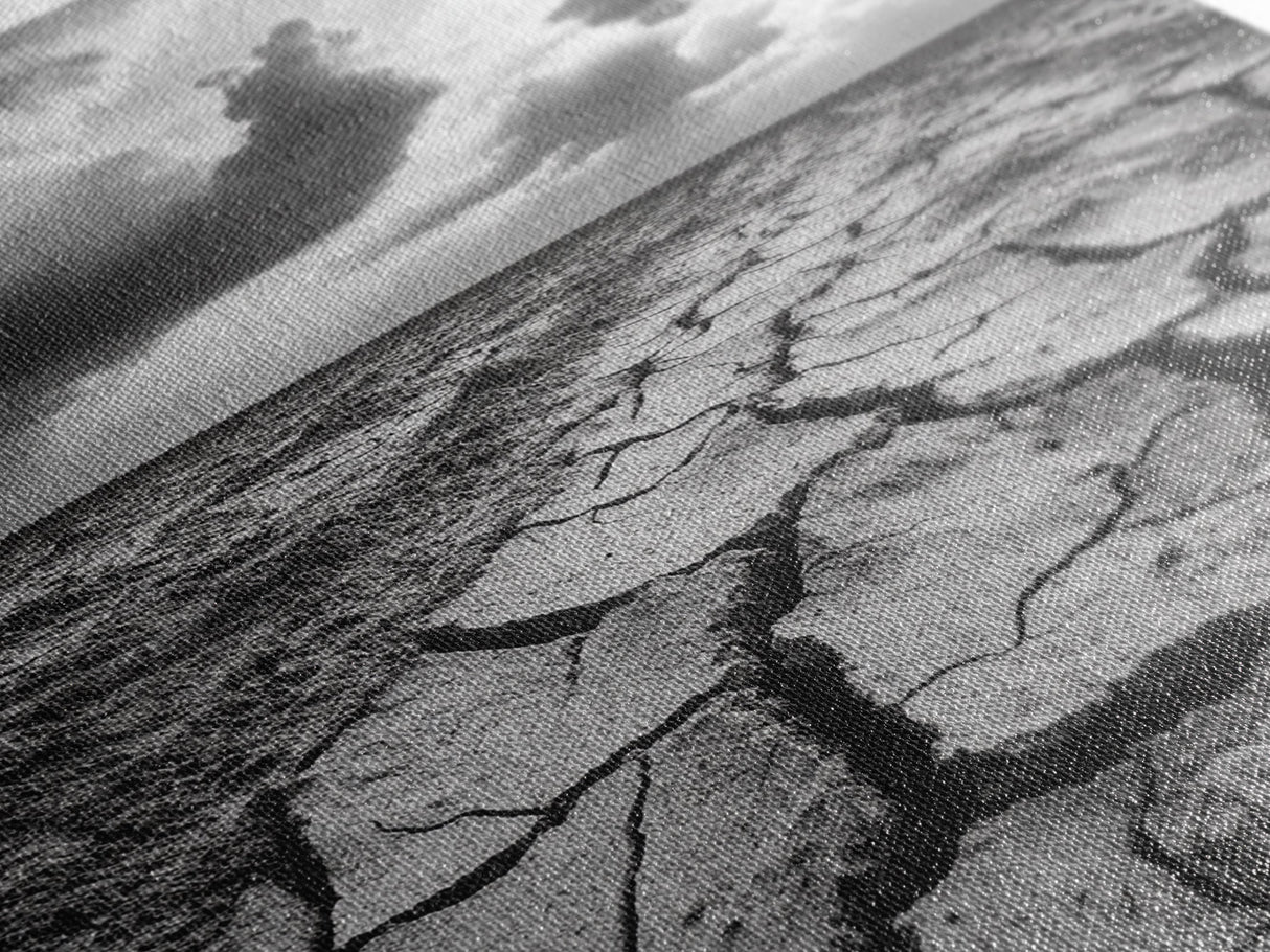 Cracked Earth, Drought Desert, Apocalyptic Sky, Dry Landscape, Canvas Print, minimalist wall decor, modern earth tones, office statement piece