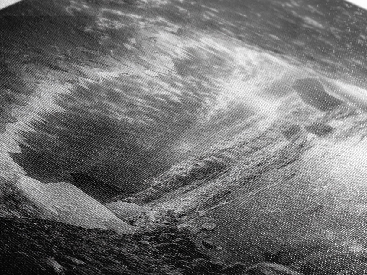 Ice Cave, Winter Seascape, Arctic Sunset, Canvas Print, dramatic frozen landscape art, black and white Christmas decor, cozy winter home art