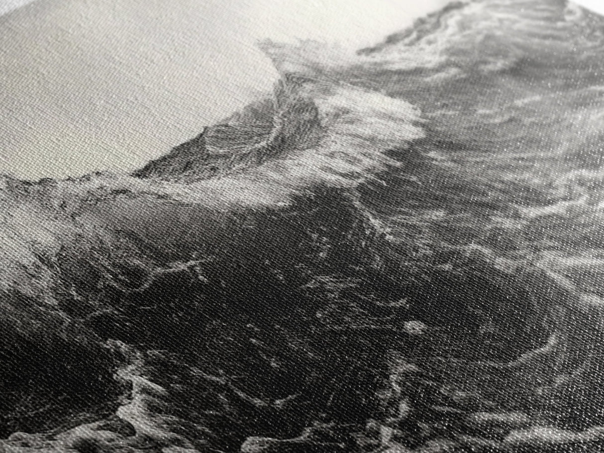 Ocean Wave, Stormy Sea, Black and White Nautical, Framed Canvas Print, Bold Coastal Art, Living Room Wall Art, Marine Photography