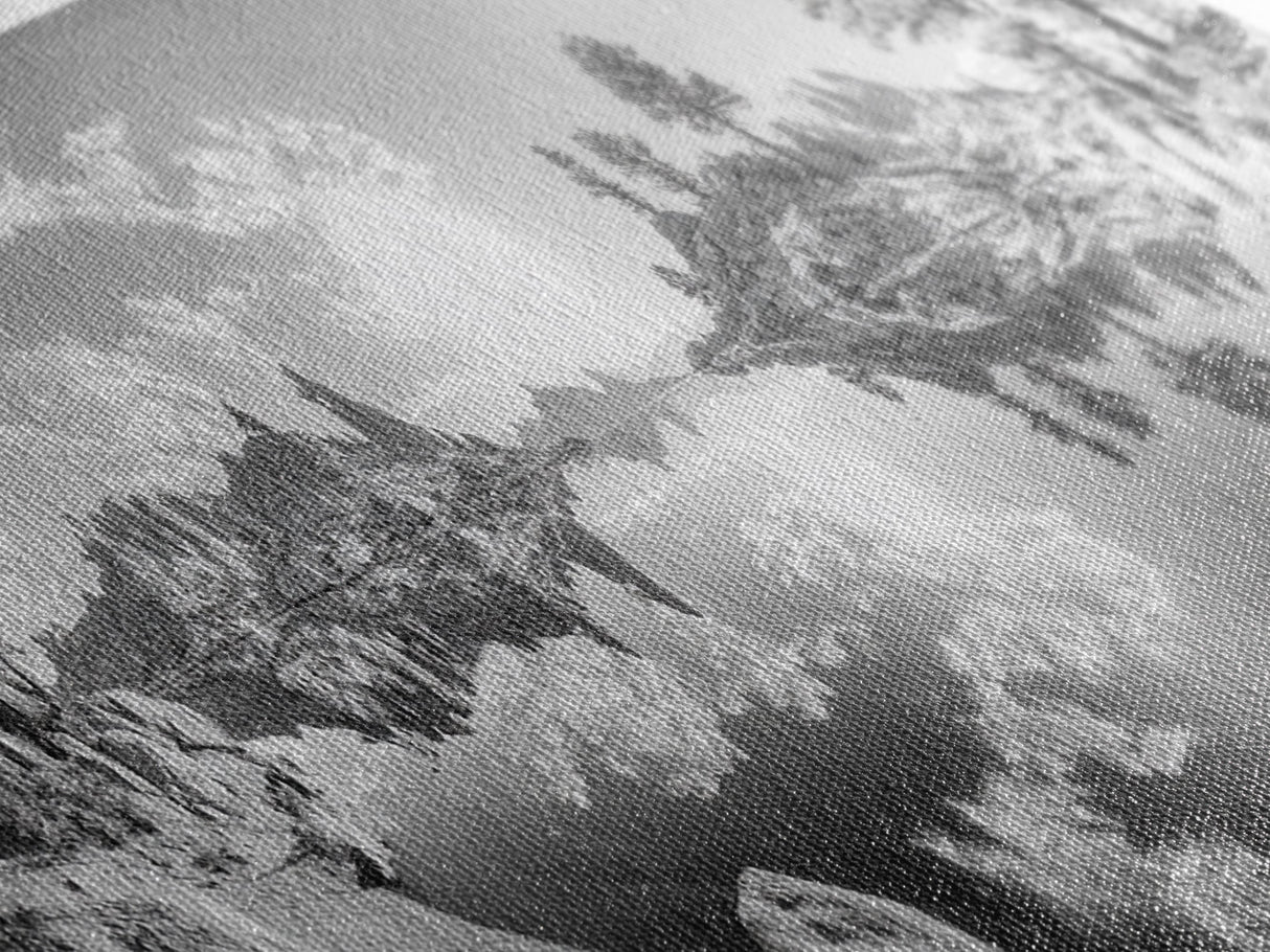 Mountain Reflections, Nature Panorama, Black and White Landscape, Framed Canvas Print, Living Room Wall Art, Modern Wilderness Decor