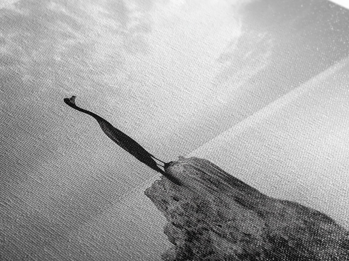 Solitary Bird, Ocean Rock, Minimalist Seascape, Canvas Print, Peaceful Wall Art, Zen Decor, Black and White Living Room Accent