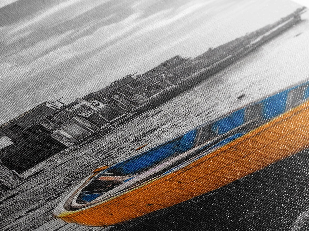 Yellow Boat, Coastal Wall Art, Seaside Home Decor, Beach Photography, Canvas Print, Nautical Theme, Bathroom Art, Minimalist Seascape