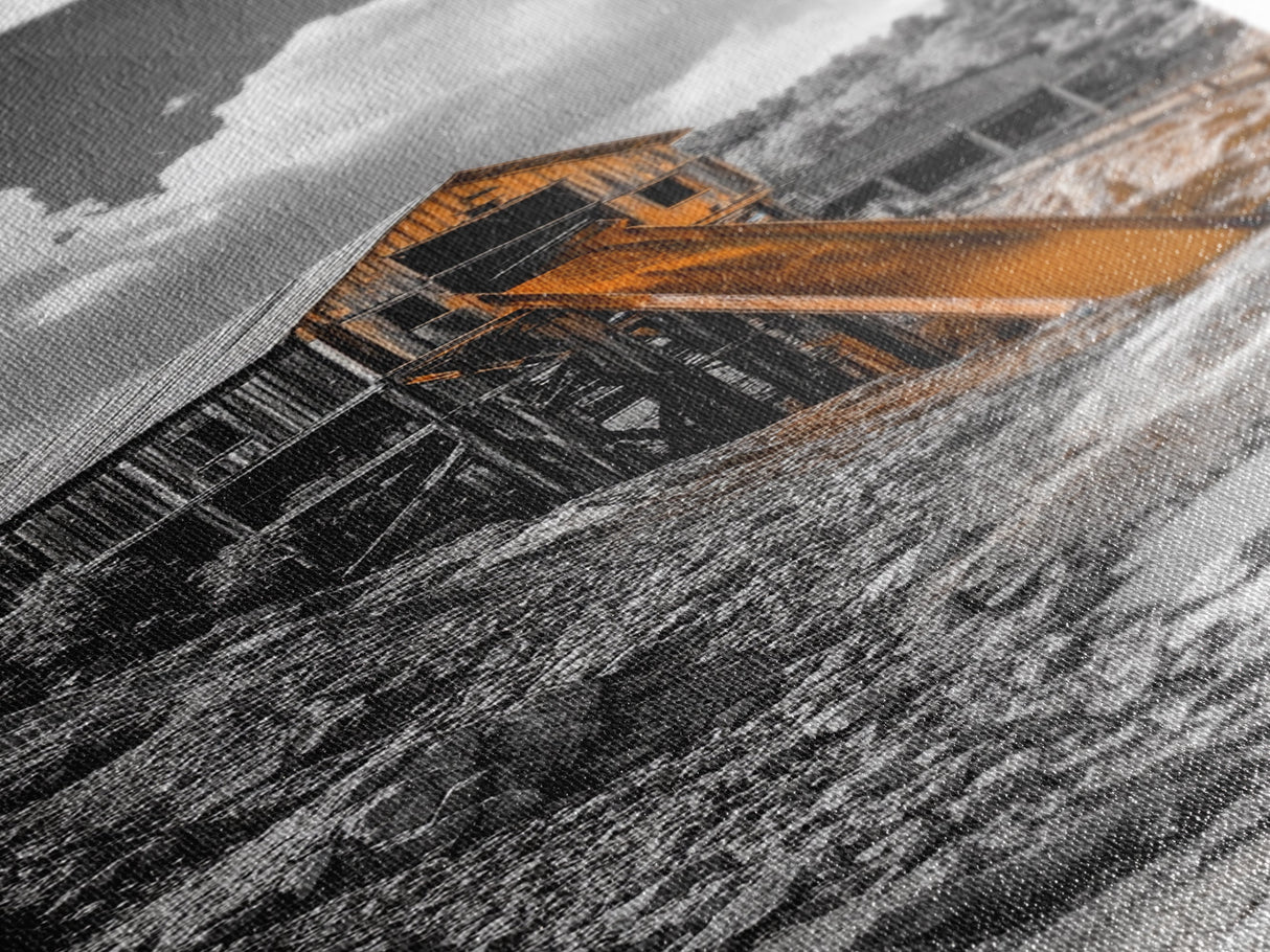 Mining Building, Rustic Industrial, Orange Slide, Historic Wall Art, Canvas Print, Western Decor, Man Cave Fall Style Artwork