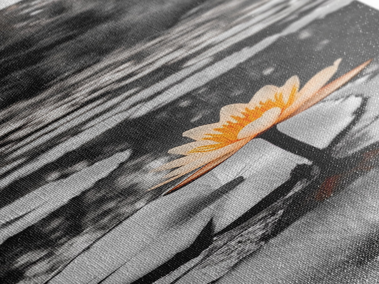 Orange Water Lily, Peaceful Pond Scene, Nature Reflection, Elegant Bloom, Framed Canvas Print Zen Bathroom Wall Art, Botanical Decor