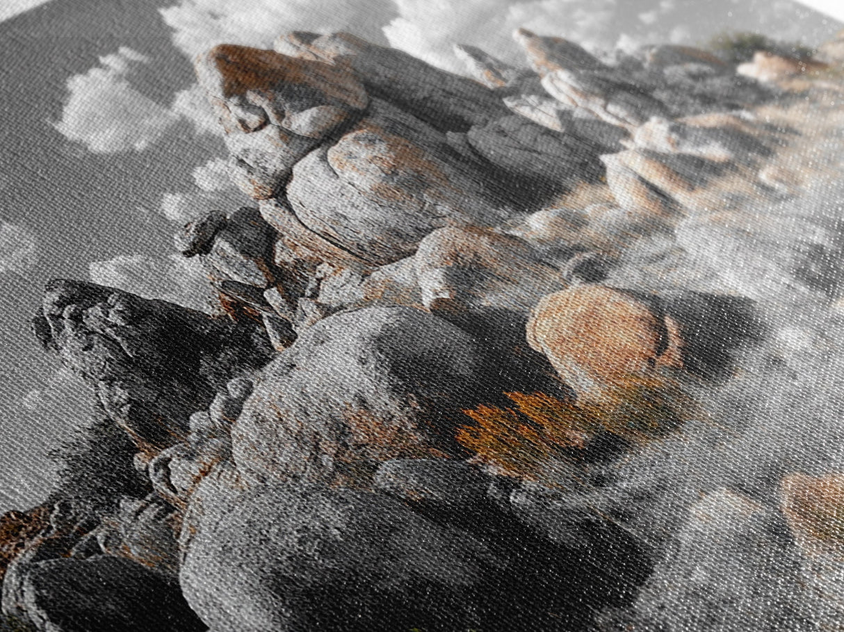 Granite Boulders, Desert Landscape, Natural Beauty, Earthy Tones, Framed Canvas Print, Entryway Wall Art, Nature Minimalism Style