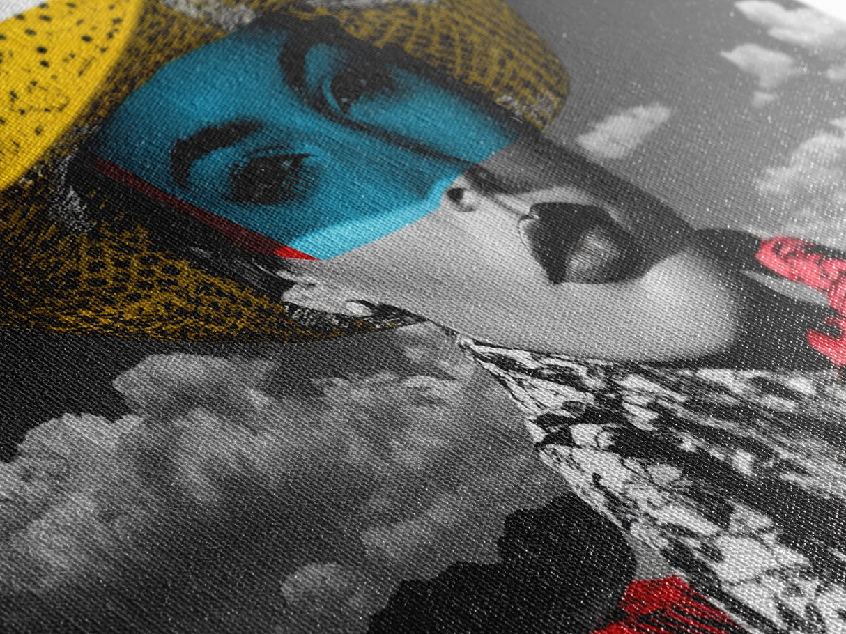 Western Woman, Yellow Hat, Desert Portrait, Fashion Pop Art, Framed Canvas Print, Bold Bedroom Wall Art, Glam Western Wall Decor