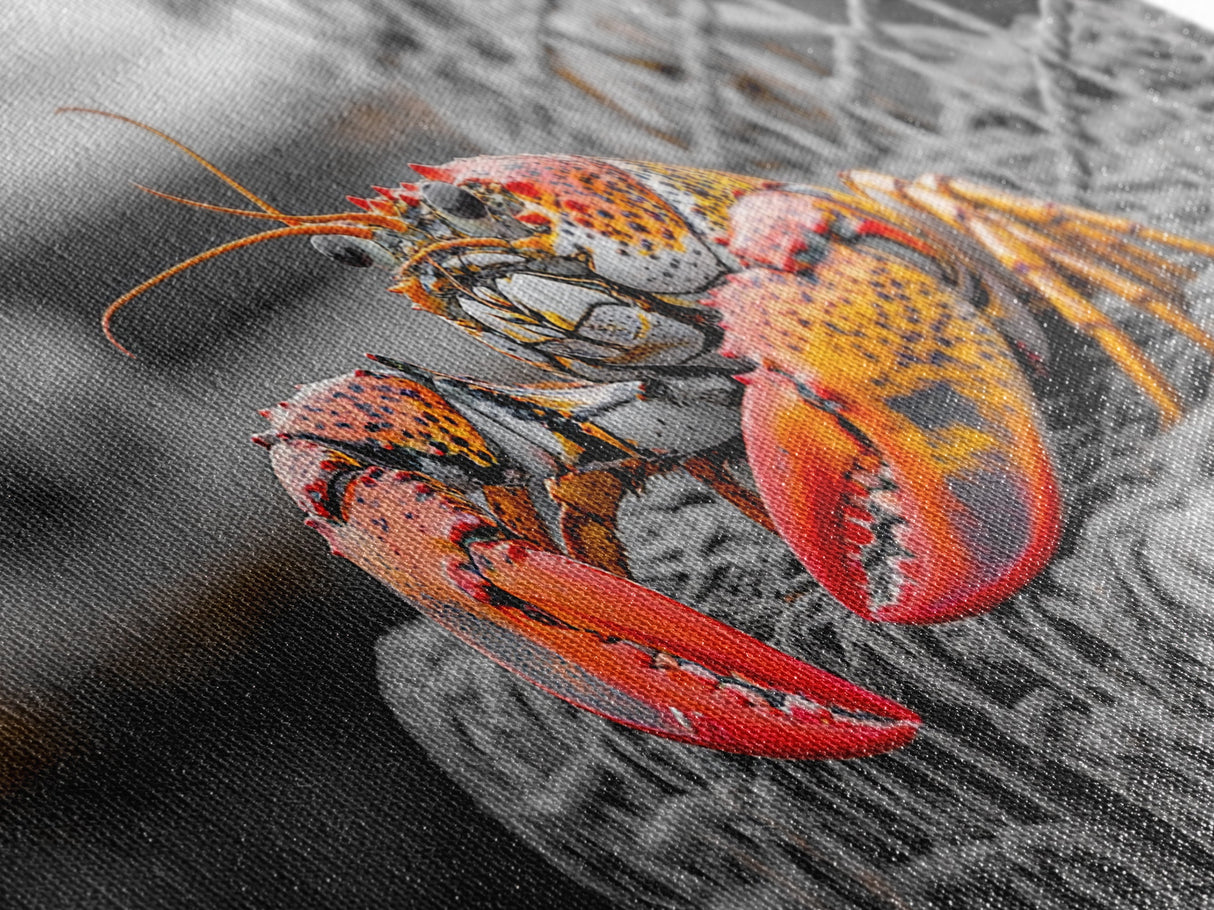 Bold Lobster, Nautical Art, Coastal Living, Red Claw, Framed Canvas Print, Beach House Wall Art, Kitchen Decor, Color Splash Style