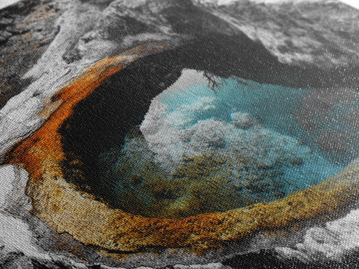 Geothermal Pool, Natural Wonders Photography, Yellowstone Landscape Decor, Earth Tones Wall Art, Framed Canvas Print, Bathroom Art