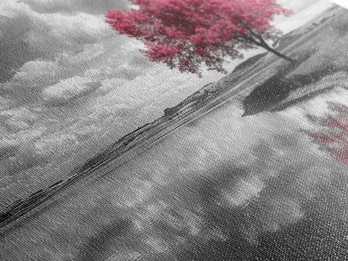 Pink Tree Reflections, Minimal Nature Art, Monochrome Landscape Canvas Print, Tranquil Bedroom or Living Room Wall Decor