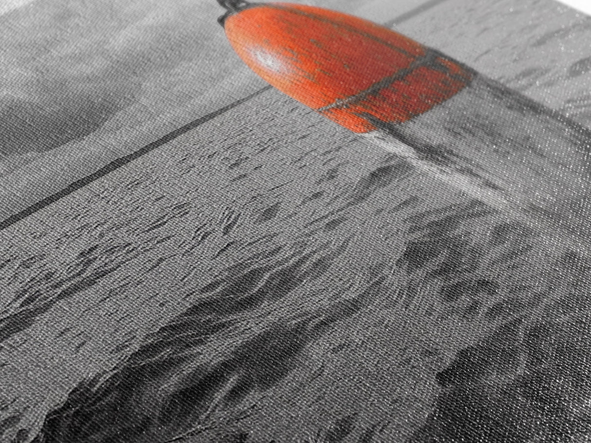 Orange Buoy Water, Marine Marker, Sea Navigation, Ocean Decor, Canvas Print, Coastal Living Room Art, Minimal Nautical Wall Decor
