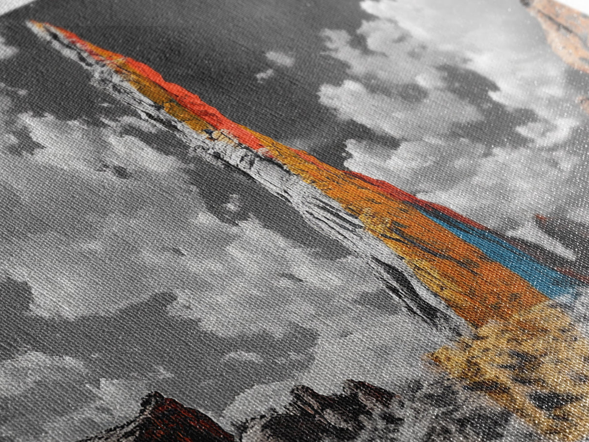 Color Rock Spire, Dramatic Sky, Desert Tower, Framed Canvas Print, Surreal Landscape Art, Southwest Decor, Living Room Adventure Vibe