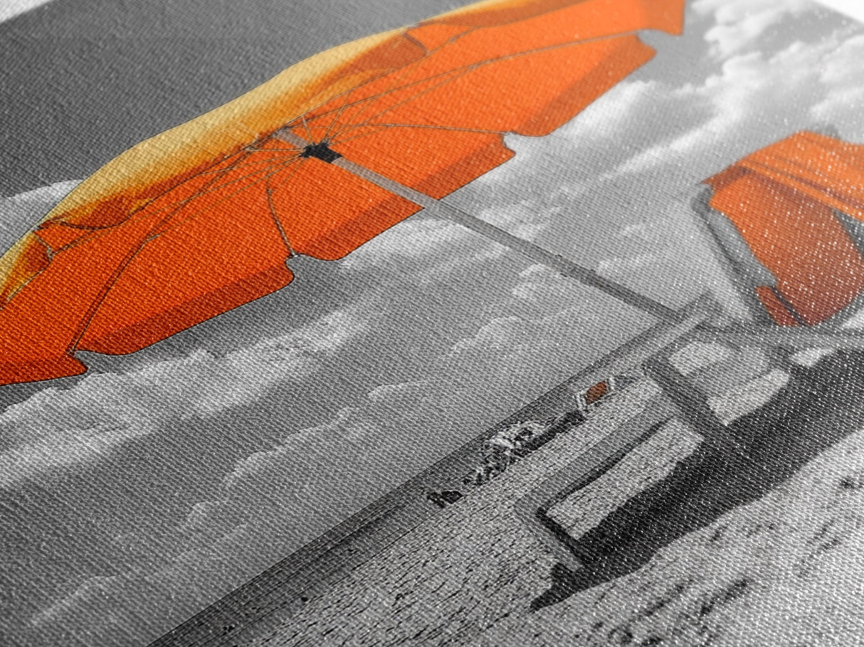 Orange Umbrella Shade, Beach Chill Scene, Relax Spot, Framed Canvas Print, Summer Wall Art, Vacation Vibe Decor, Minimalist Beach Art