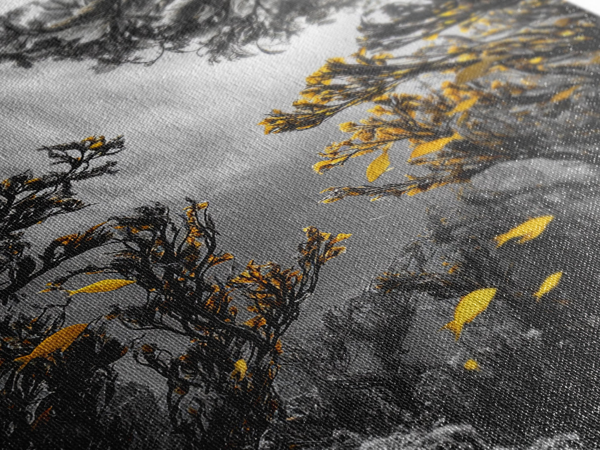 Golden Fish, Kelp Forest, Ethereal Ocean Scene, Framed Canvas Print, Underwater Wall Art, Nature Photography, Bathroom Sea Decor
