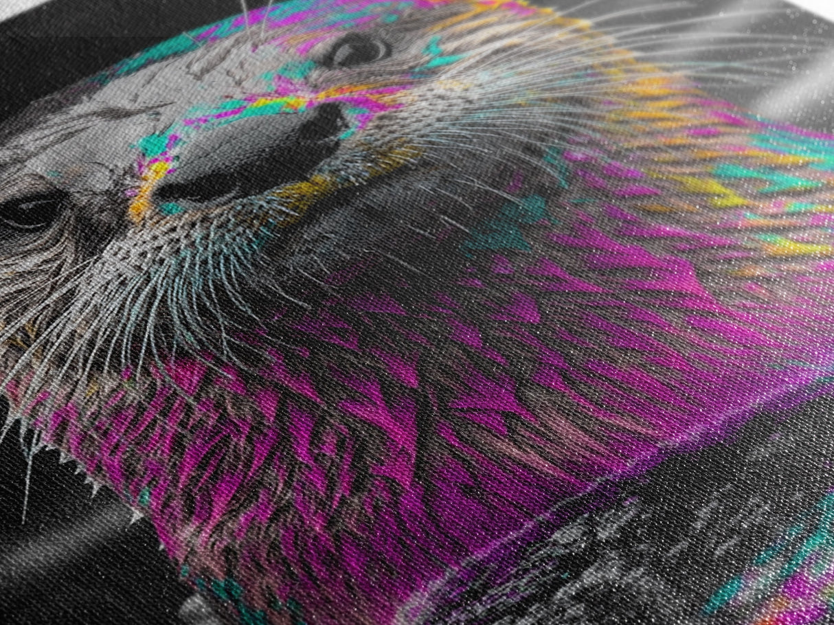 Colorful Otter, Vibrant Animal, Rainbow Fur, Framed Canvas Print, Kids Room Decor, Whimsical Wildlife Art, Playroom Wall Art, Bold Style