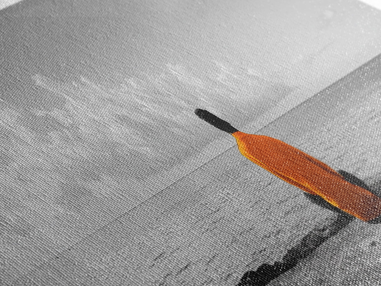 Orange Jacket, Solitude Man, Sea Gaze, Minimal Mood, Framed Canvas Print, Office Wall Art, Modern Decor, Reflective Photography