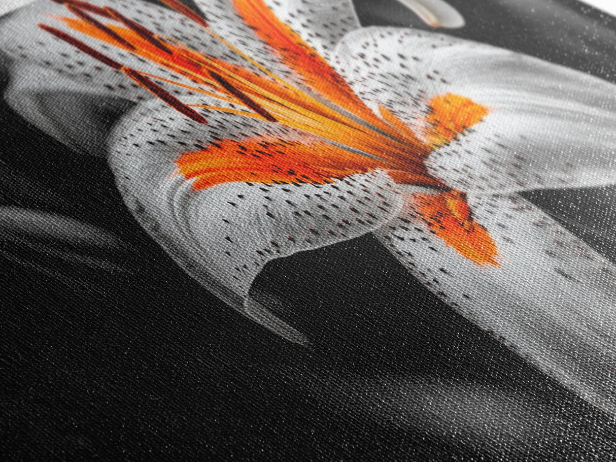 Lily Closeup, Vibrant Bloom, Floral Detail, Orange Petals, Framed Canvas Print, Kitchen Wall Art, Nature Inspired Art, Botanical Print