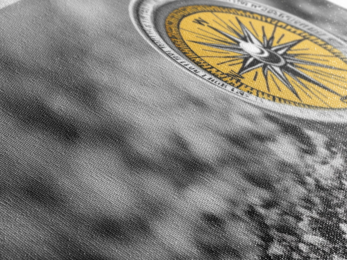 Golden Compass Closeup, Adventure Exploration Theme, Vintage Nautical Design, Framed Canvas Print, Office Wall Art, Travel Lover Gift