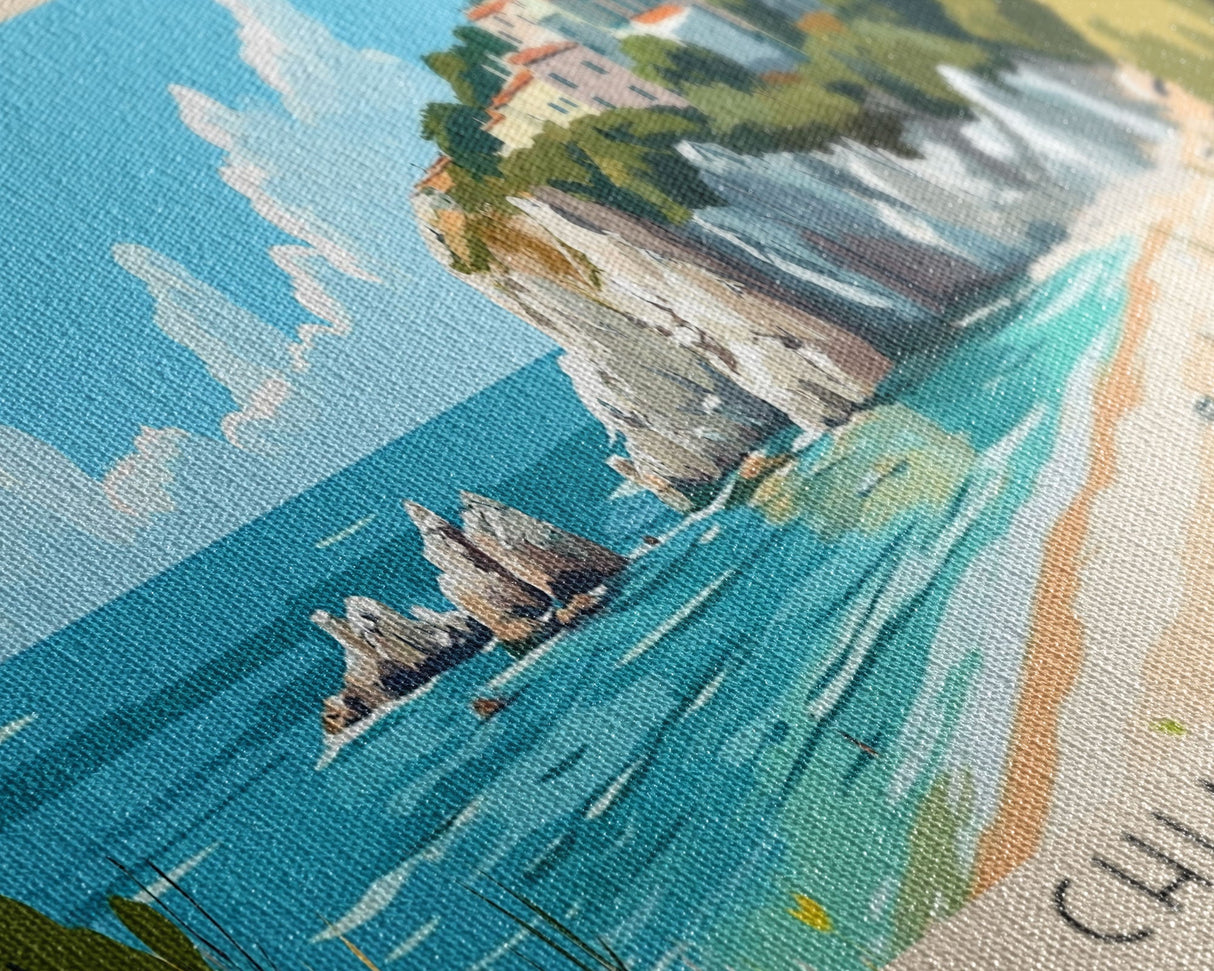 Chia Beach, Italy Panoramic Beach Print, Vacation Gift, Italy Wall Art, Framed Canvas Print, Framed Beach Painting