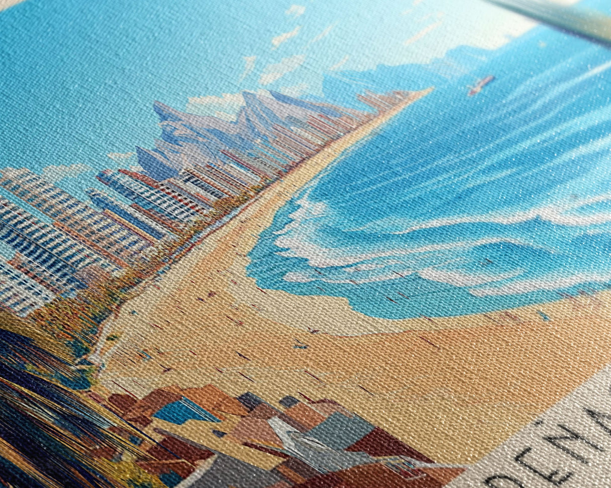 Reñaca beach, Chile Panoramic Print, Vacation Gift, Chile Wall Art, Beach Painting, Beach Decor, Large Wall Art, Wood Frame Art