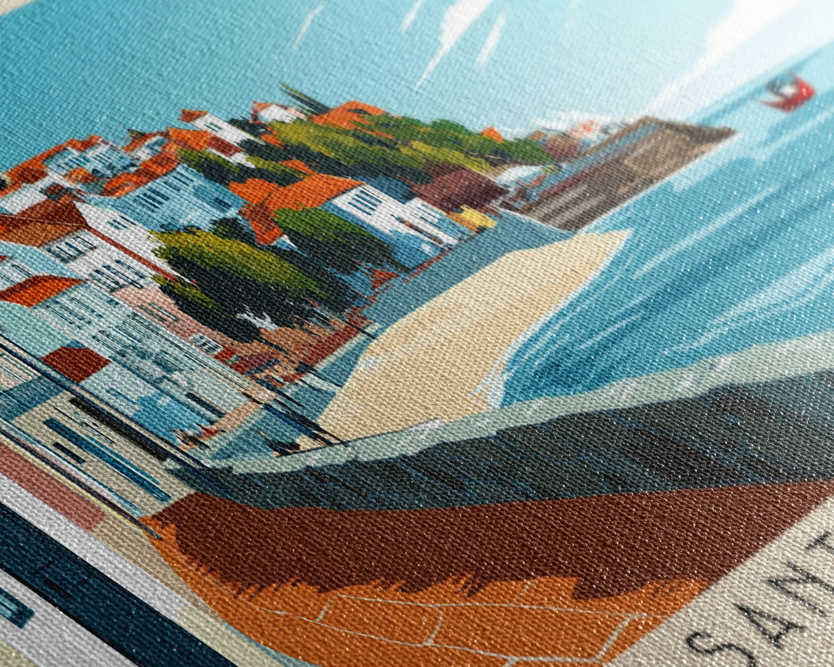 Santa Maria, Portugal Panoramic Beach Print, Vacation Gift, Portugal Wall Art, Beach Painting, Beach Decor, Beach Painting